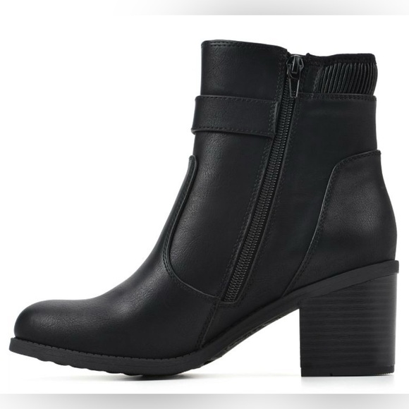 White Mountain Black Heeled Boots with‎ Chunky Heel and Textured Design​ - Picture 2 of 5